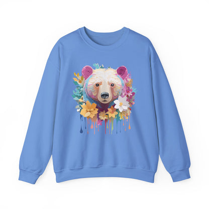 Unisex Floral Bear Sweatshirt With Art Design Gildan 18000 Crewneck