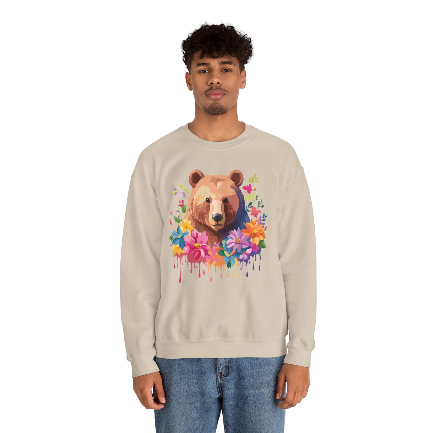 Unisex Floral Bear Sweatshirt, Animals Sweatshirt, Floral Sweatshirt, Art Design Sweatshirt