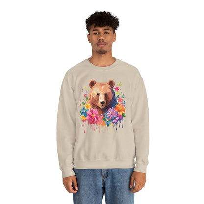 Unisex Floral Bear Sweatshirt With Art Design Animals Sweatshirt