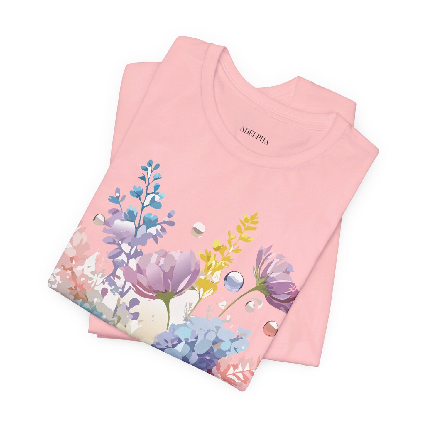 Natural Cotton Tee Shirt with Flowers