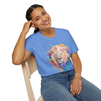 Unisex Lion Shirt Floral Lion Tee Softstyle Gildan 64000 100 Percent Cotton