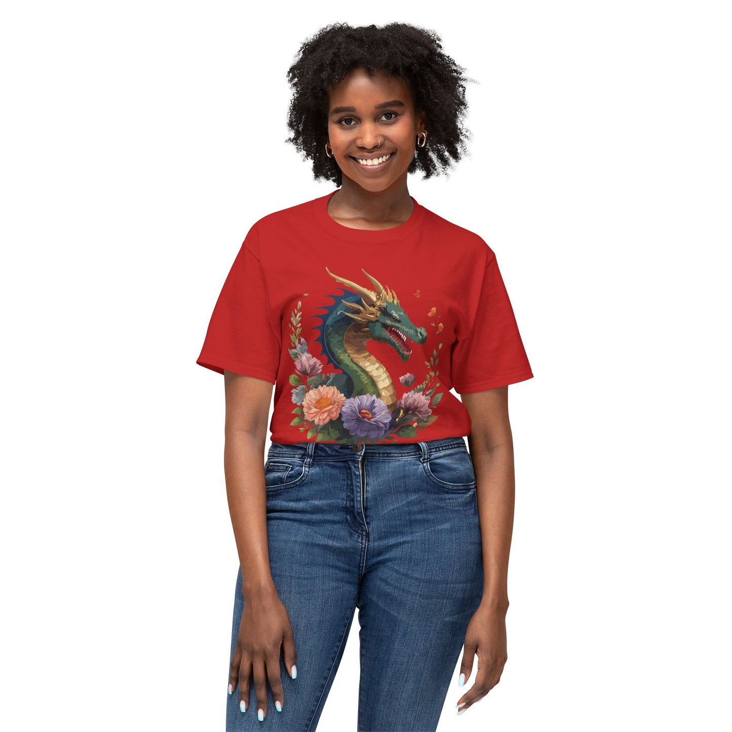 Dragon T-Shirt, Vintage Dragon Tee, Floral Tees, Dragon Art Design Shirt, Tee Shirt with Dragon 4