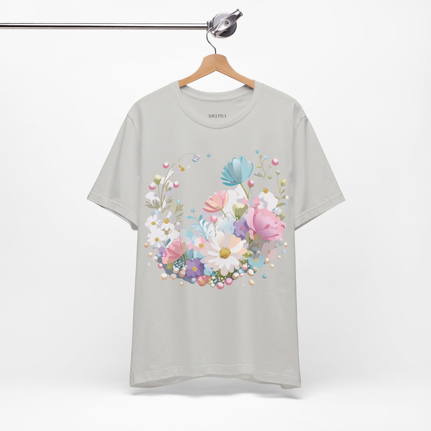 Natural Cotton Tee Shirt with Flowers