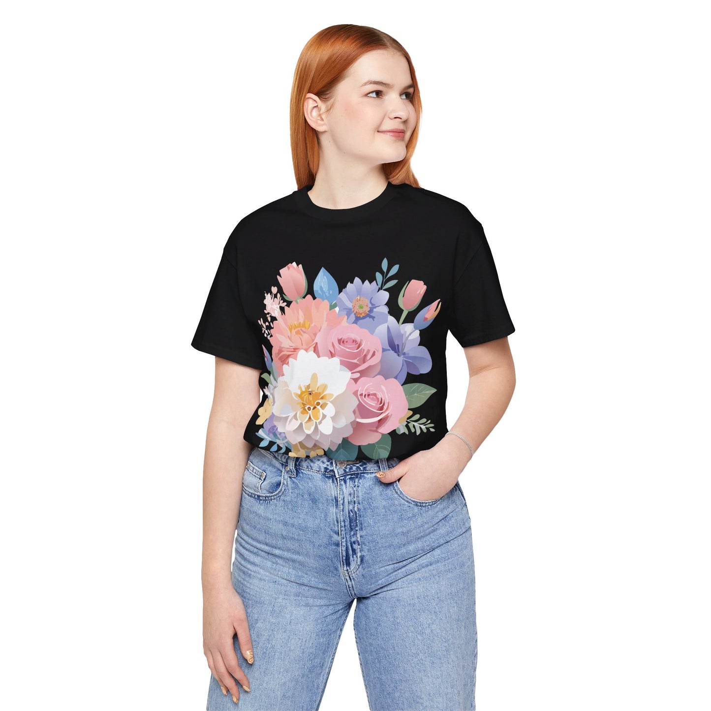 Natural Cotton Tee Shirt with Flowers