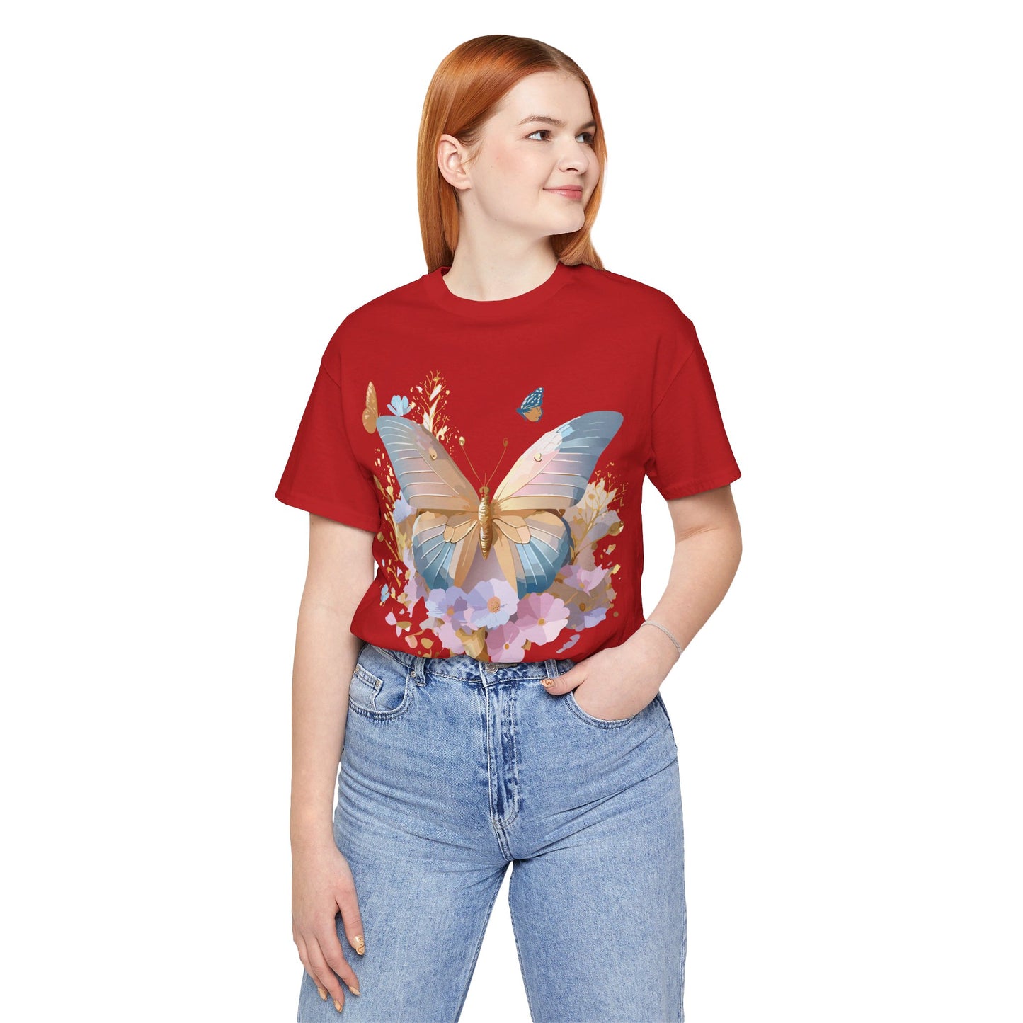 Natural Cotton Tee Shirt with Butterfly