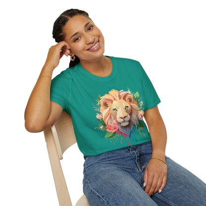 Gildan Unisex Lion Shirt Floral Lion Tee Animal Print Softstyle Tee