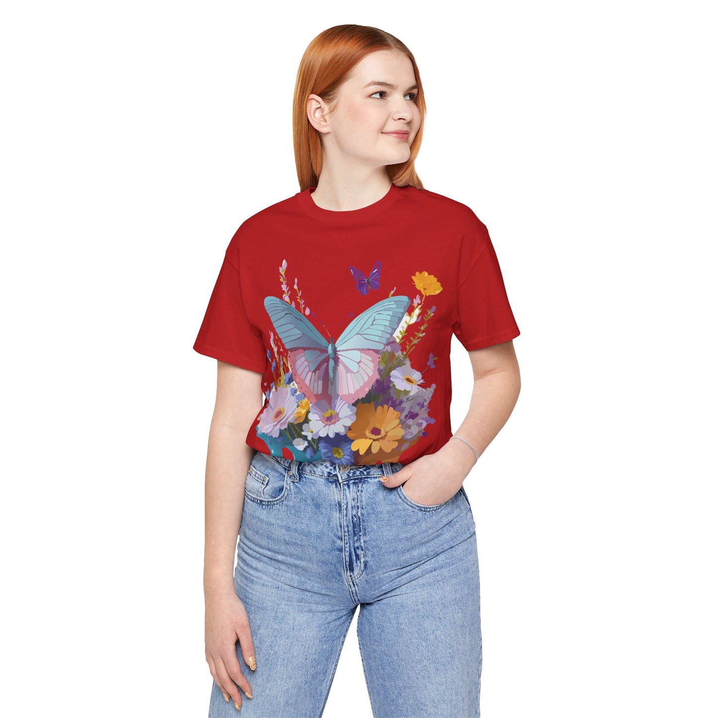 Natural Cotton Tee Shirt with Butterfly