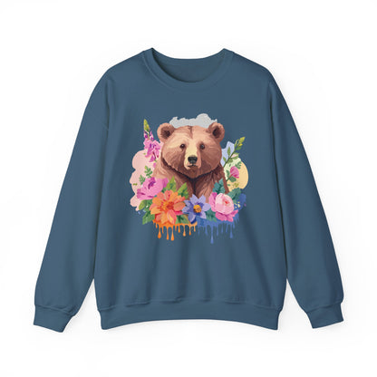 Unisex Floral Bear Sweatshirt With Art Design Animals Print Graphic