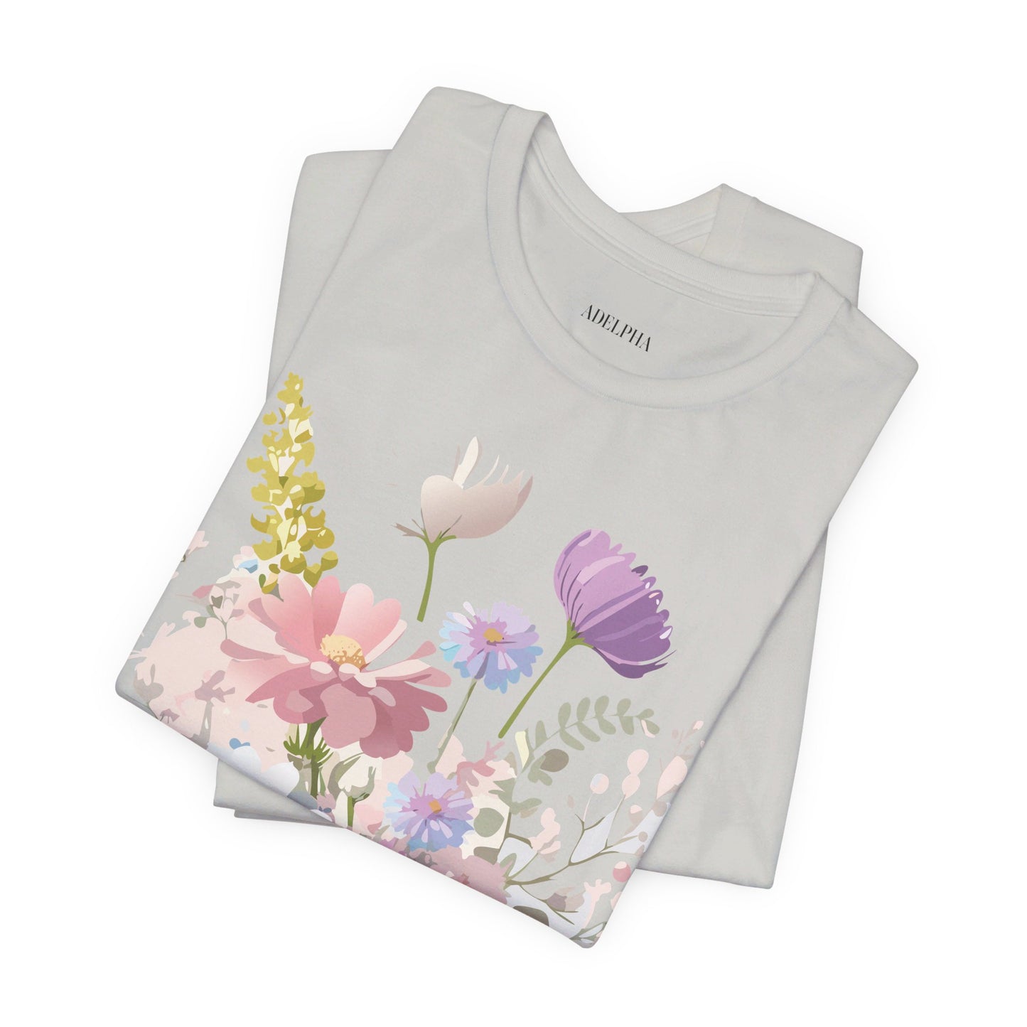 Natural Cotton Tee Shirt with Flowers