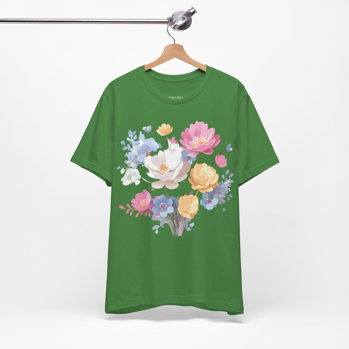 Natural Cotton Tee Shirt with Flowers