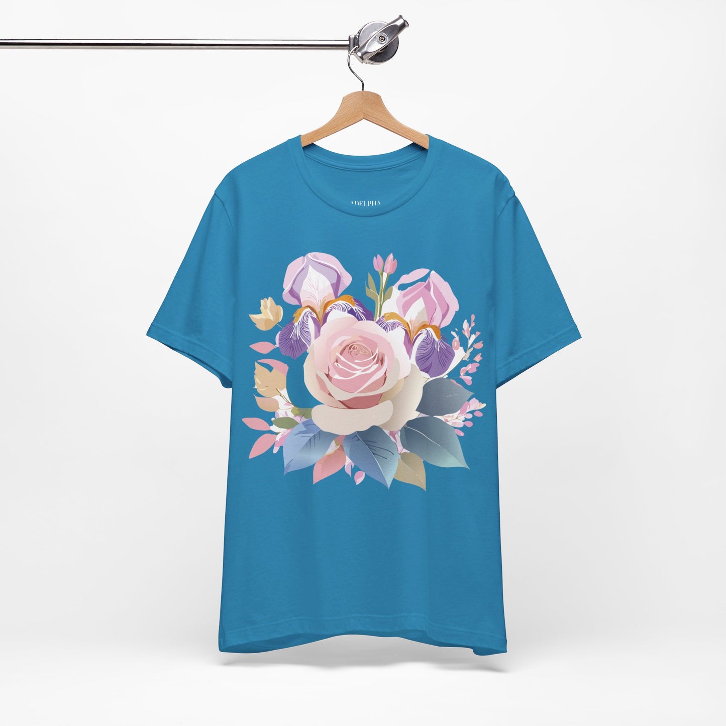 Natural Cotton Tee Shirt with Flowers