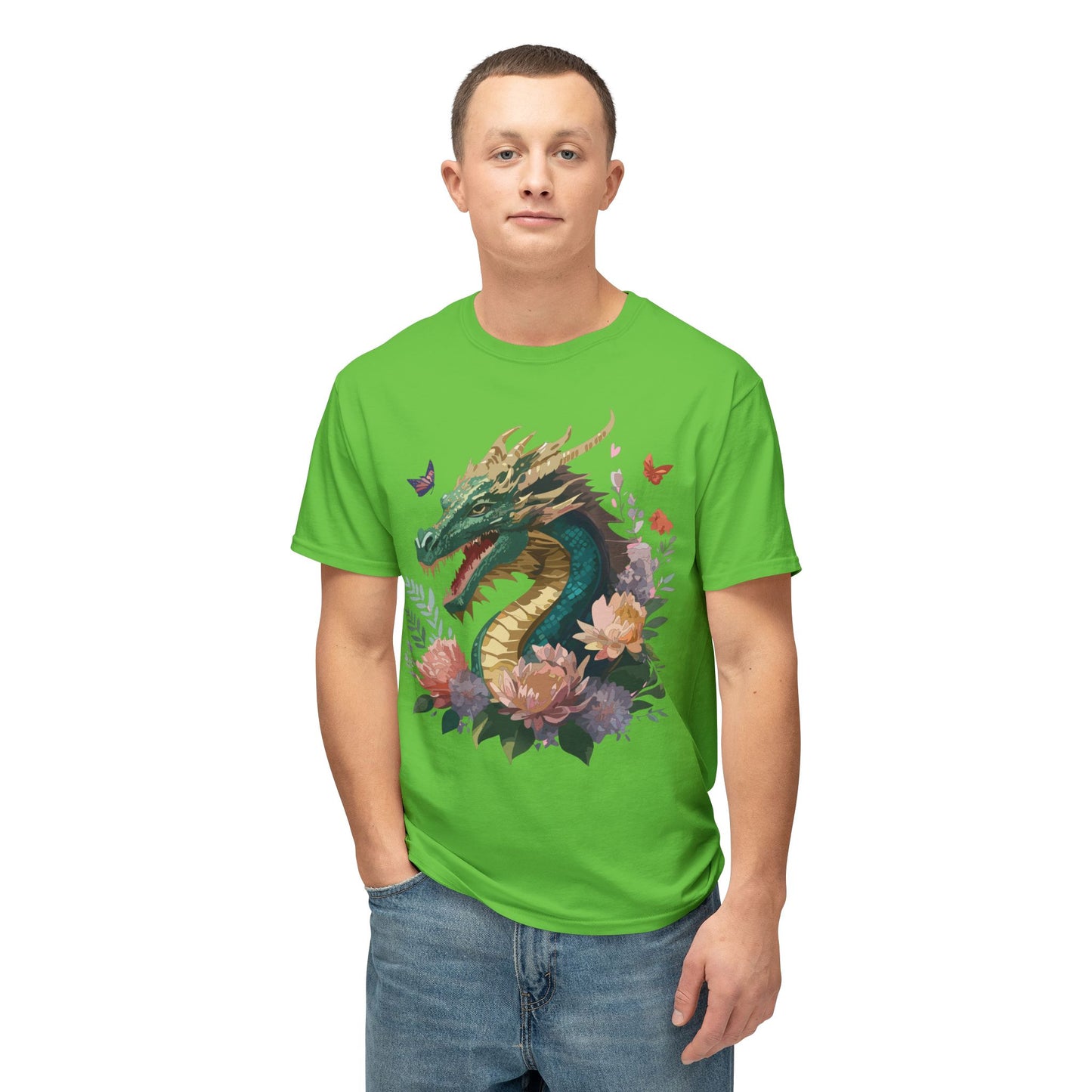 Dragon T-Shirt, Vintage Dragon Tee, Floral Tees, Dragon Art Design Shirt, Tee Shirt with Dragon 3