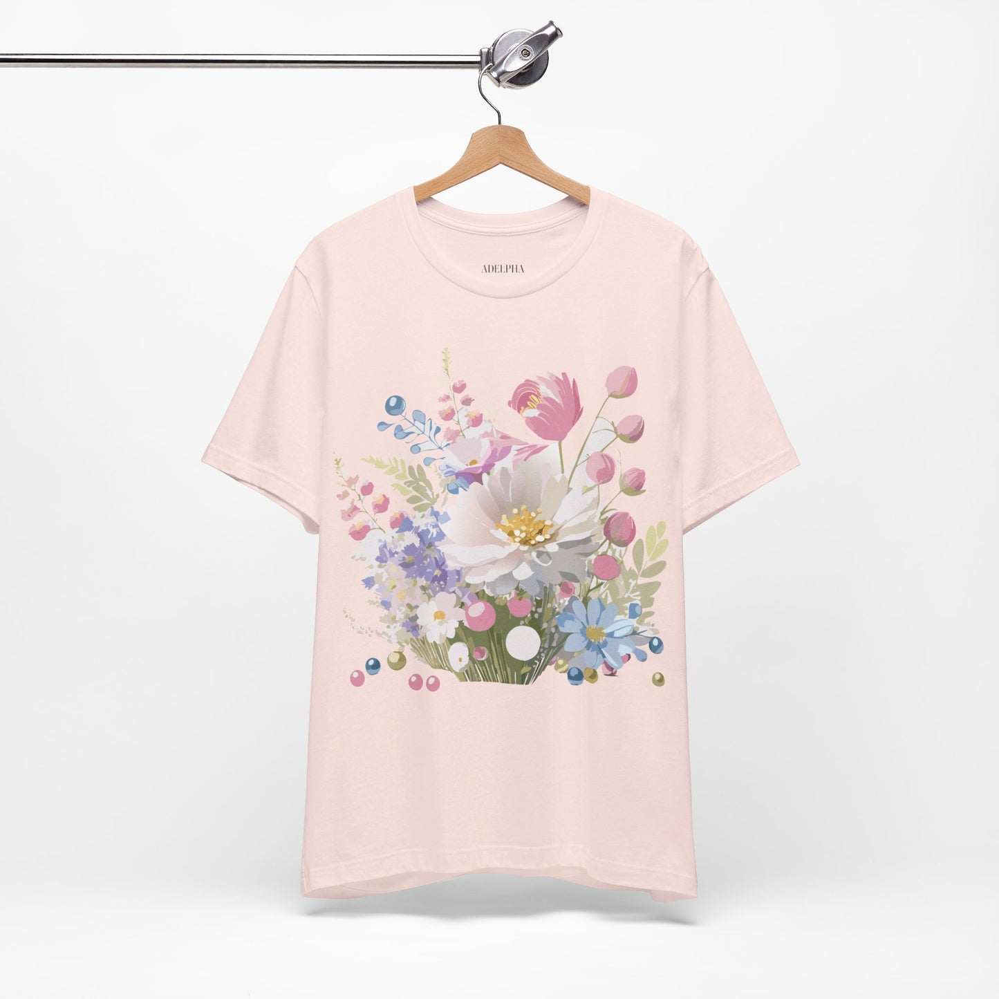 Natural Cotton Tee Shirt with Flowers