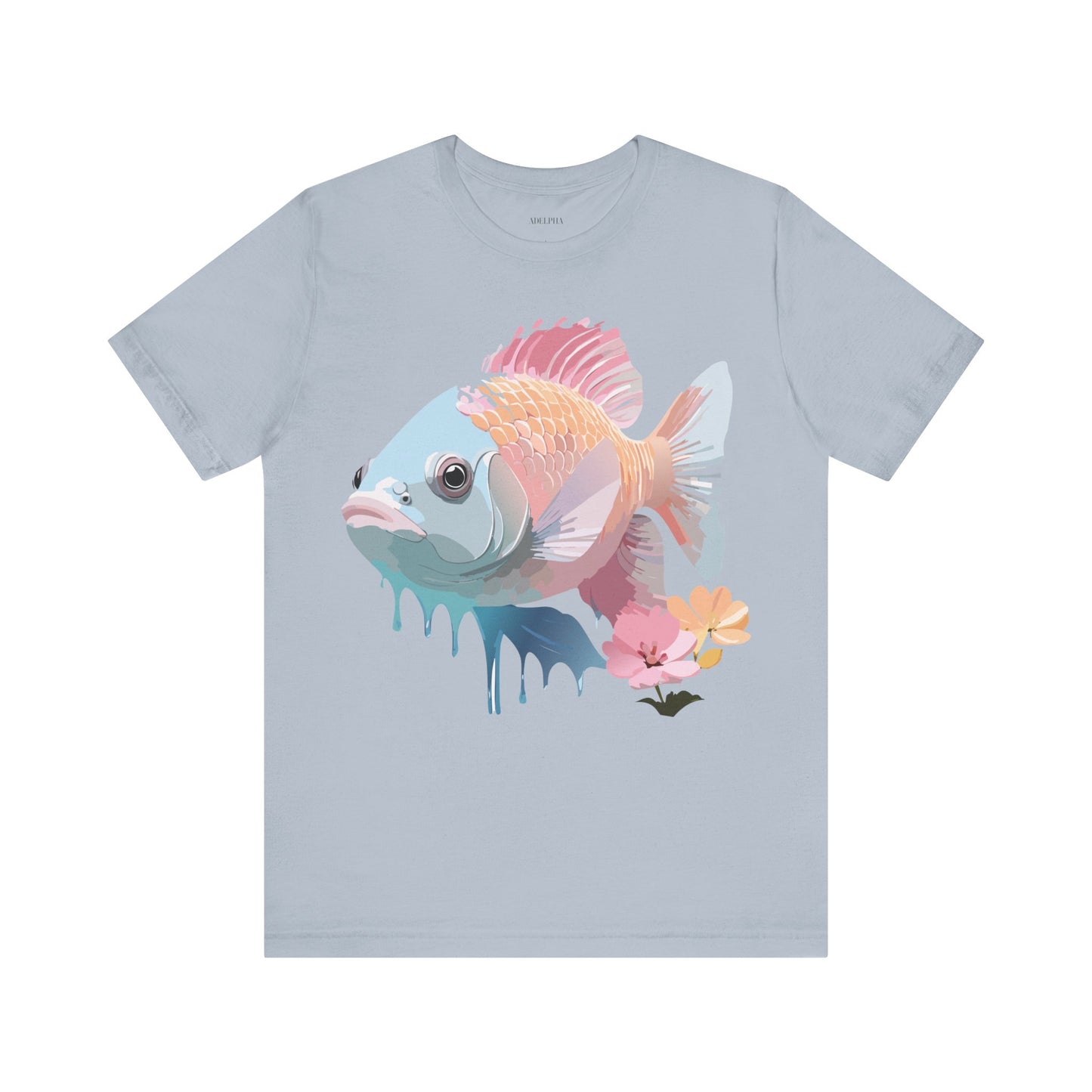 Natural Cotton Tee Shirt with Fish