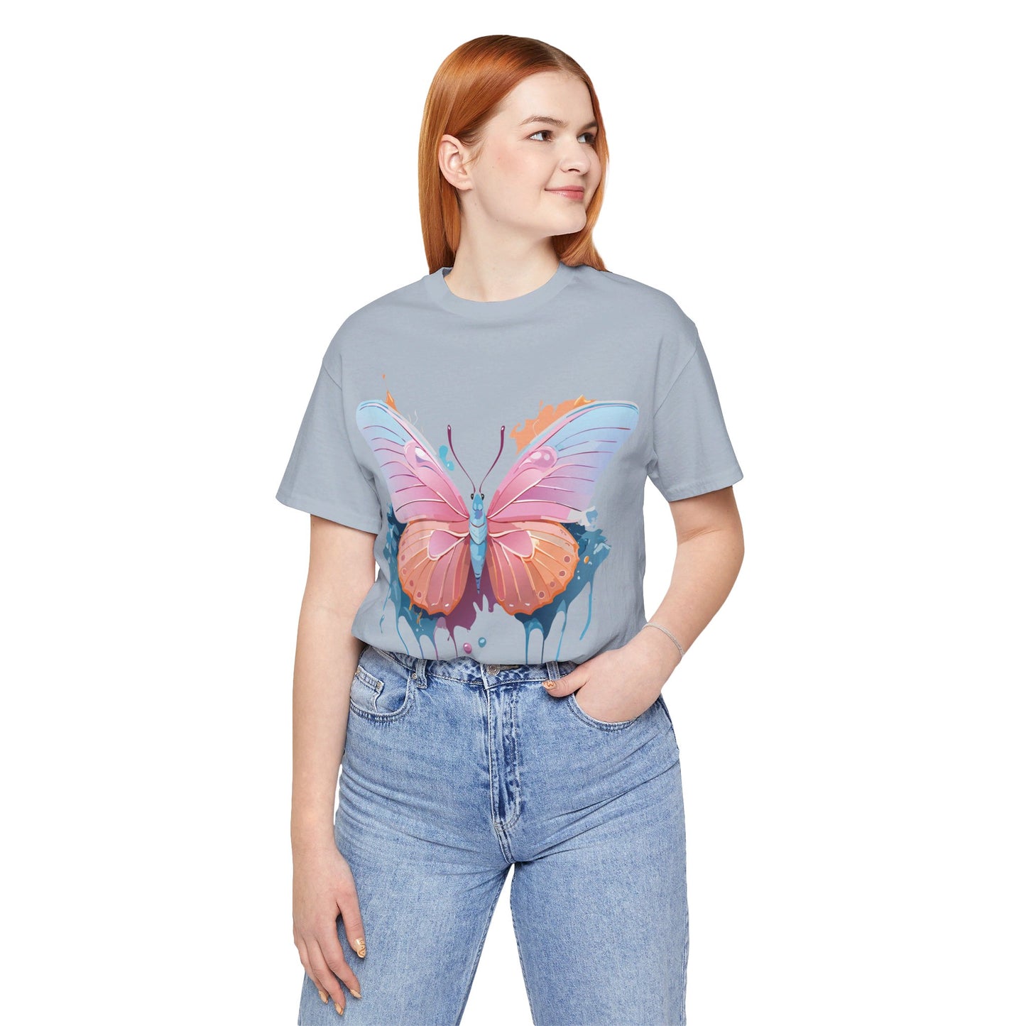 Natural Cotton Tee Shirt with Butterfly