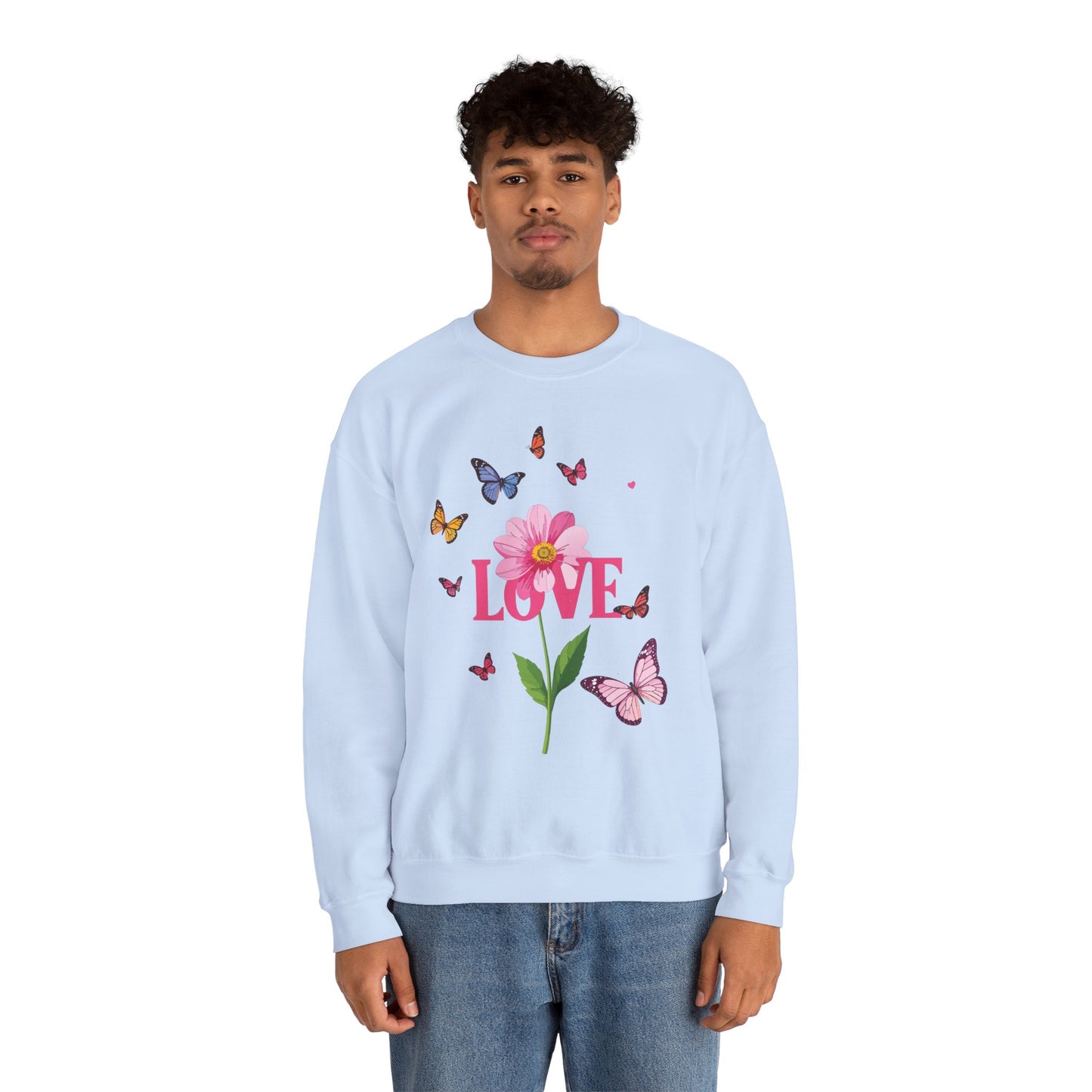 Unisex Floral Love Sweatshirt Valentines Day Cotton Poly Blend Butterfly