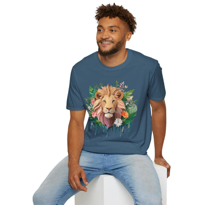 Lion Shirt Unisex Floral Lion Tee Animal Print Short Sleeve Tee