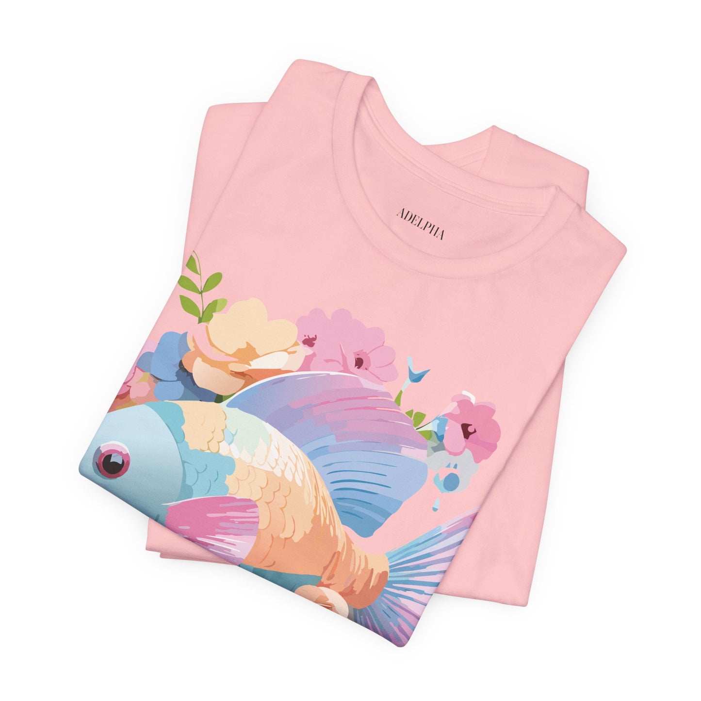 Natural Cotton Tee Shirt with Fish