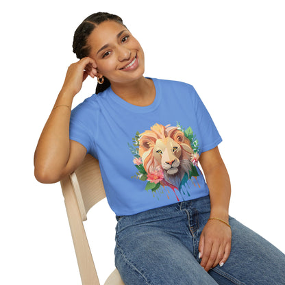 Gildan Unisex Lion Shirt Floral Lion Tee Animal Print Softstyle Tee