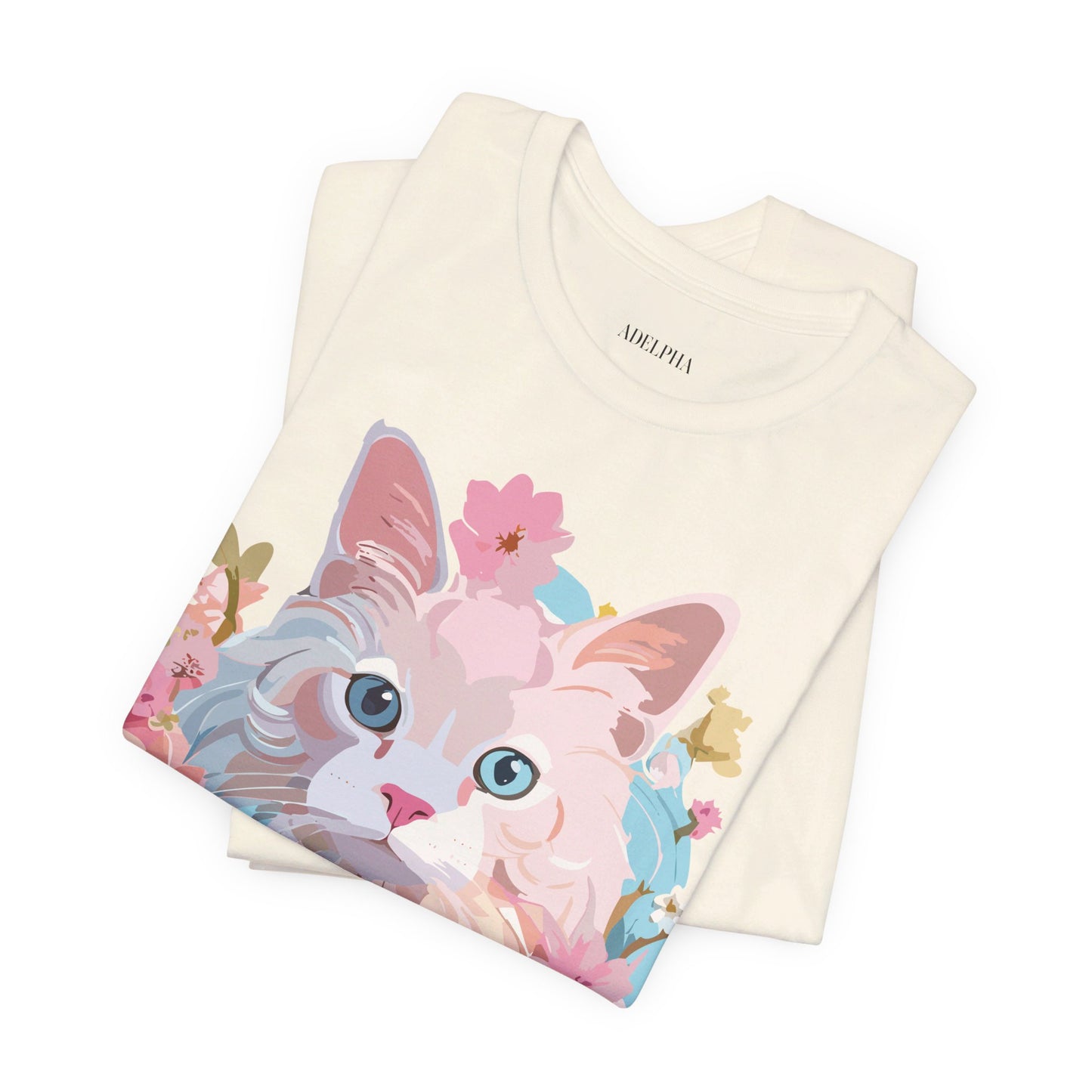 Natural Cotton Tee Shirt with Cat