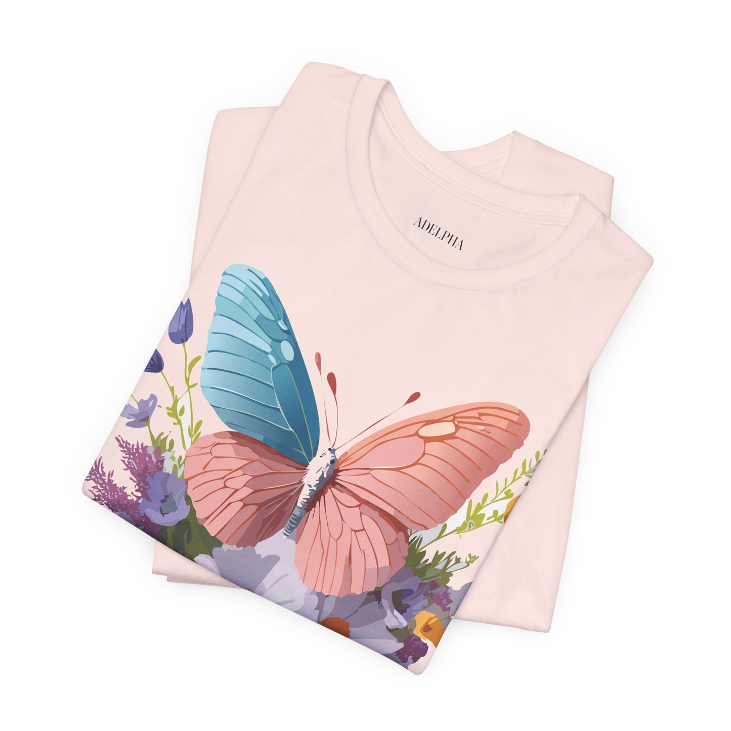 Natural Cotton Tee Shirt with Butterfly