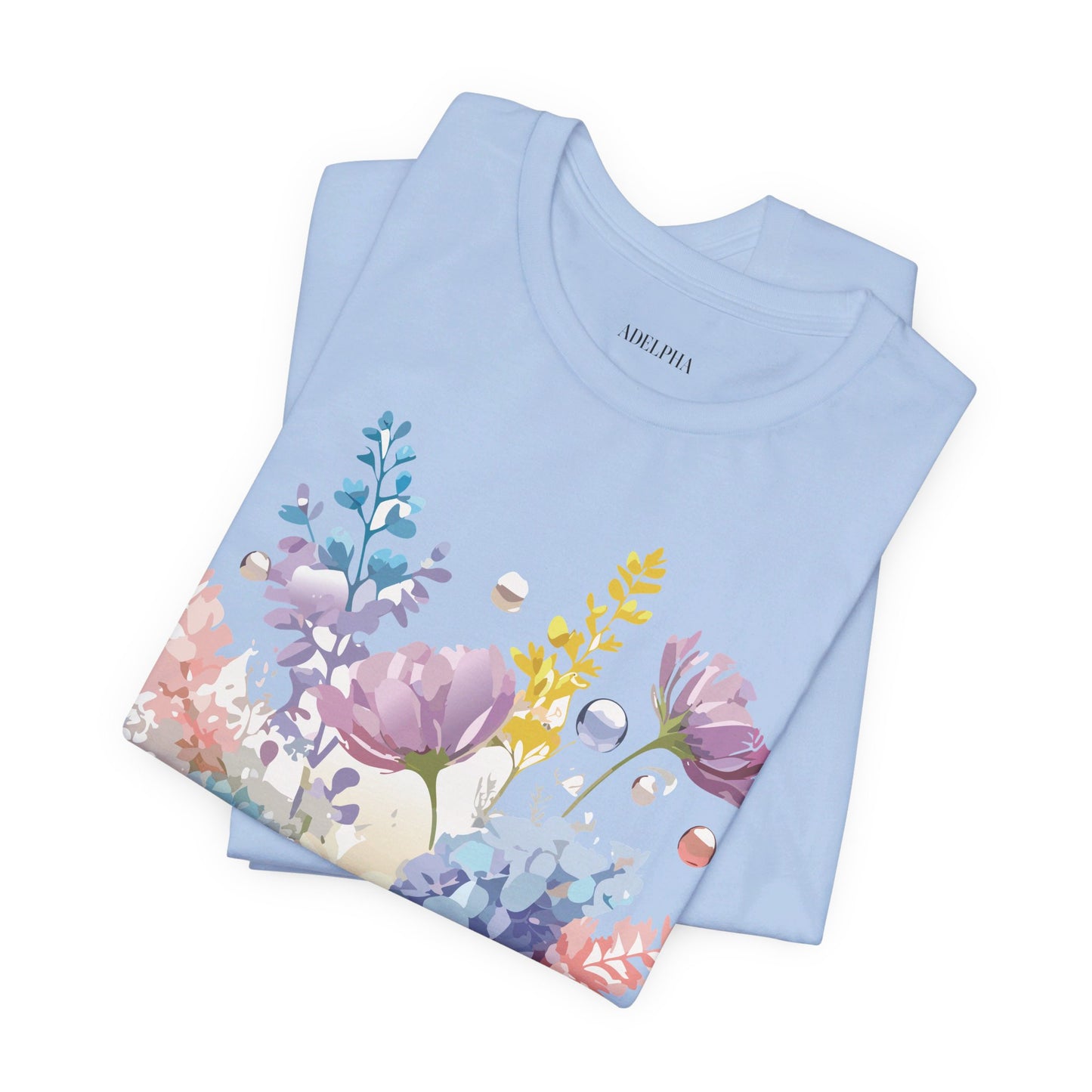 Natural Cotton Tee Shirt with Flowers