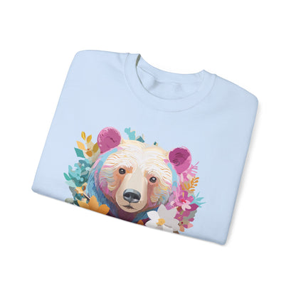 Unisex Floral Bear Sweatshirt With Art Design Gildan 18000 Crewneck