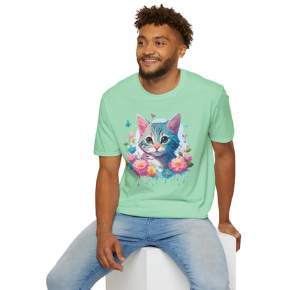 Cat Shirt Unisex Tee Kitten Cat Tee Softstyle 100 Percent Cotton Gildan 64000