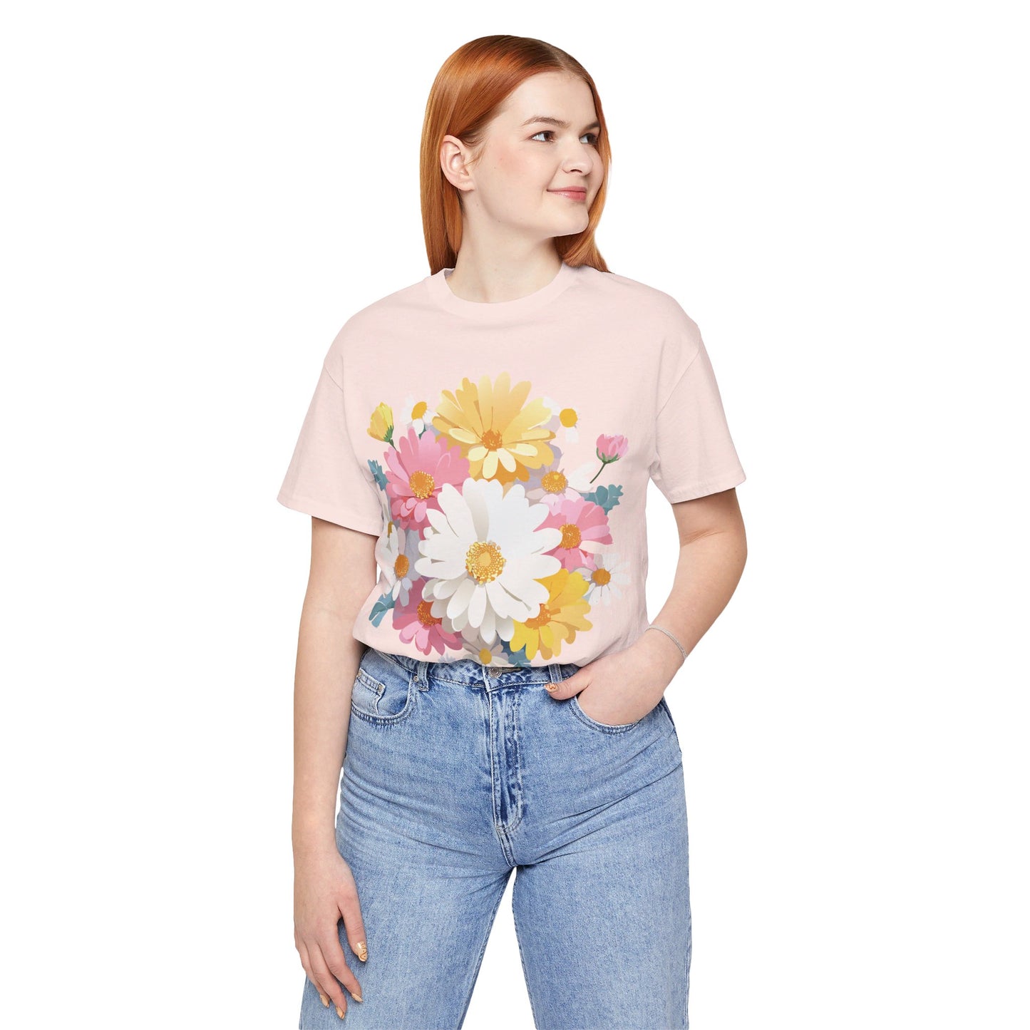 Natural Cotton Tee Shirt with Flowers