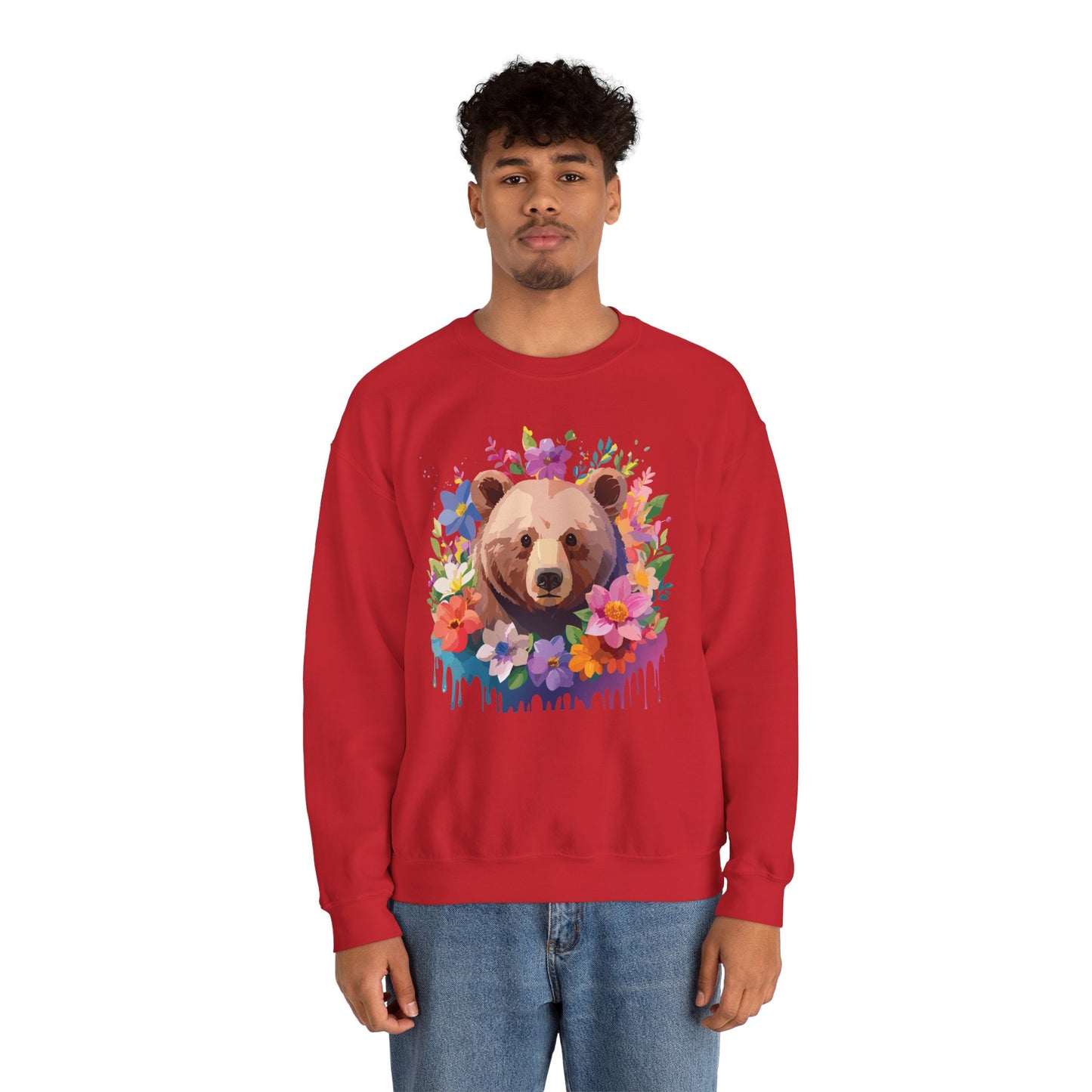 Unisex Floral Bear Sweatshirt, Animals Sweatshirt, Floral Sweatshirt, Art Design Sweatshirt