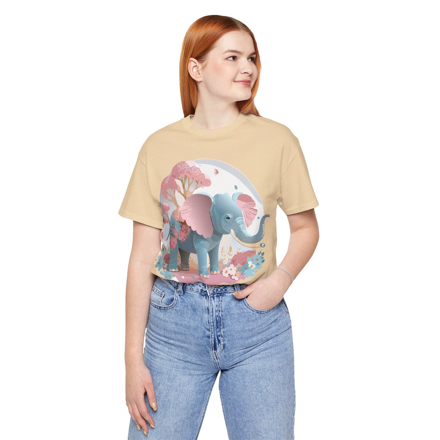 Natural Cotton Tee Shirt with Elephant