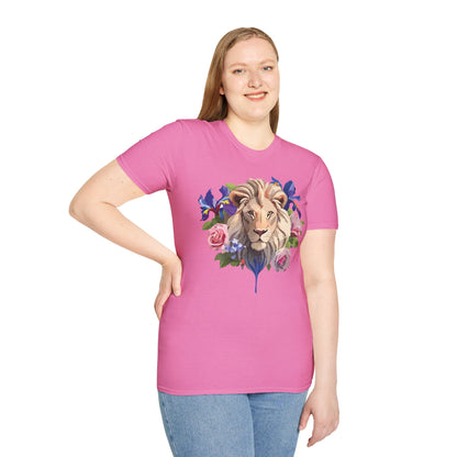 Unisex Lion Shirt Floral Lion Tee Softstyle Gildan 64000 100 Percent Cotton