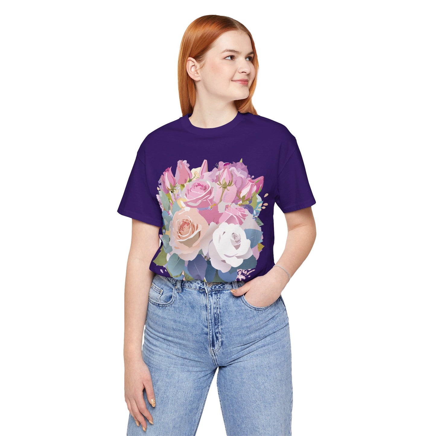 Natural Cotton Tee Shirt with Flowers