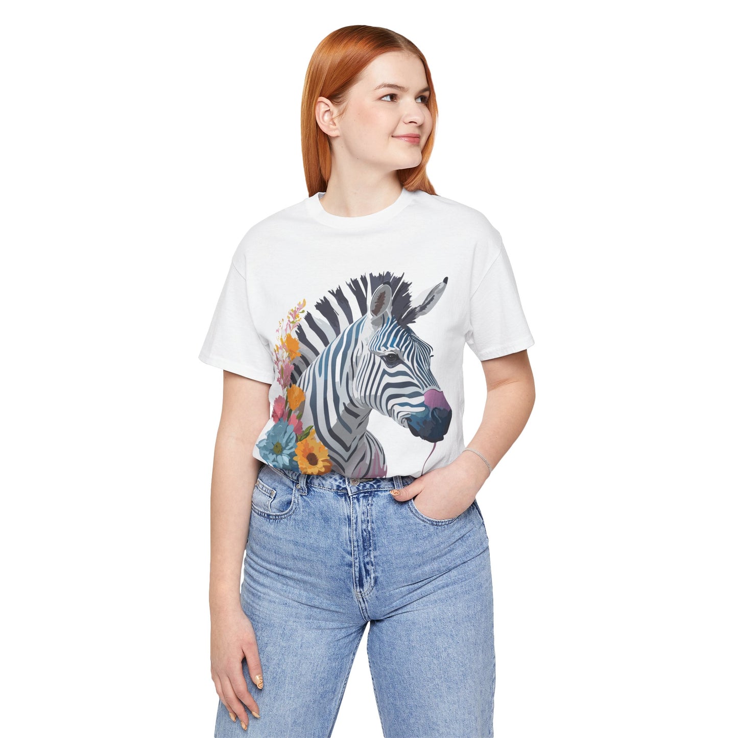 Natural Cotton Tee Shirt with Zebra