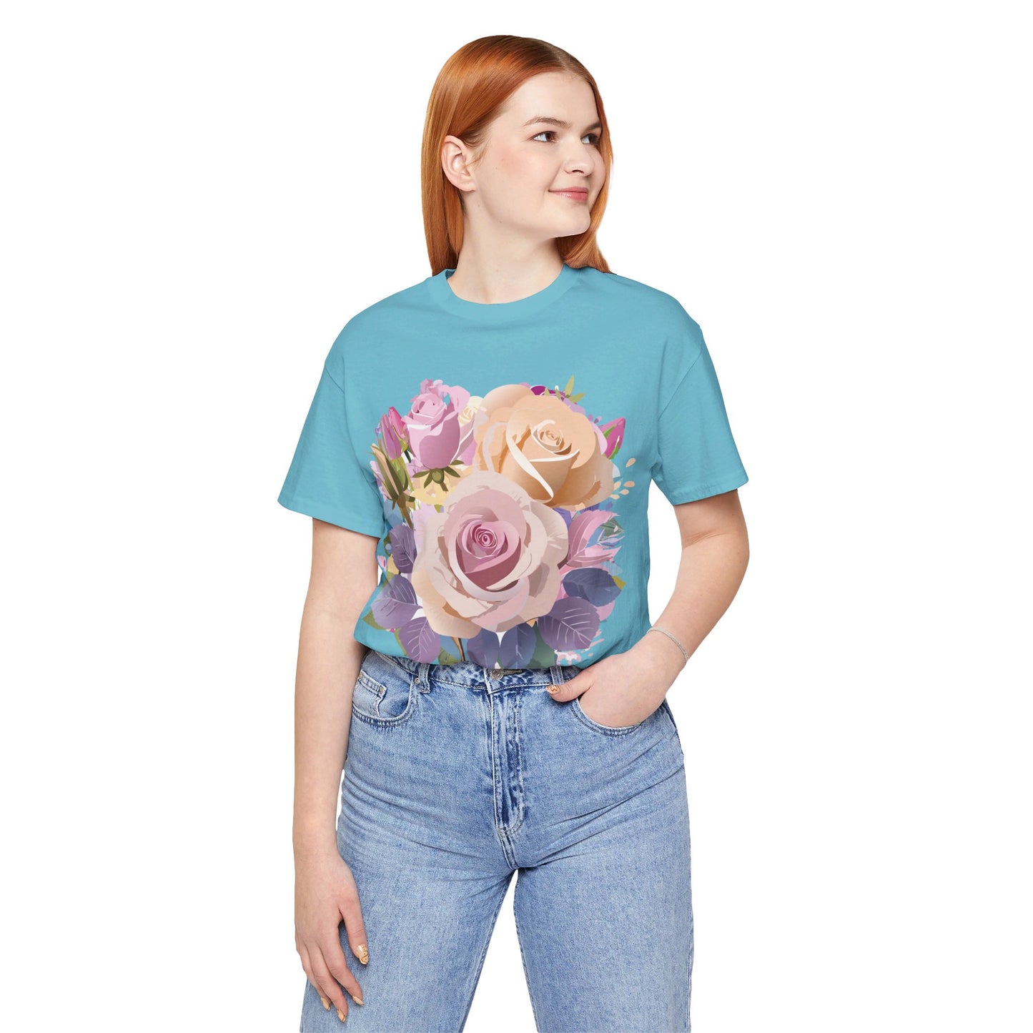 Natural Cotton Tee Shirt with Flowers