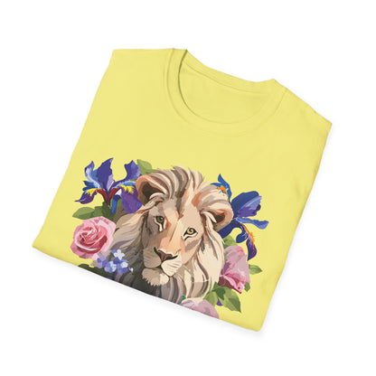 Unisex Lion Shirt Floral Lion Tee Softstyle Gildan 64000 100 Percent Cotton
