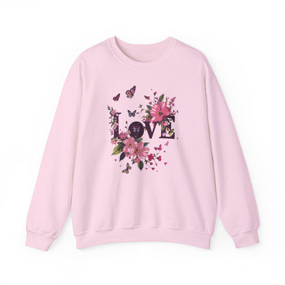 Unisex Floral Love Sweatshirt Fifty Fifty Cotton Poly Valentines Day Gift