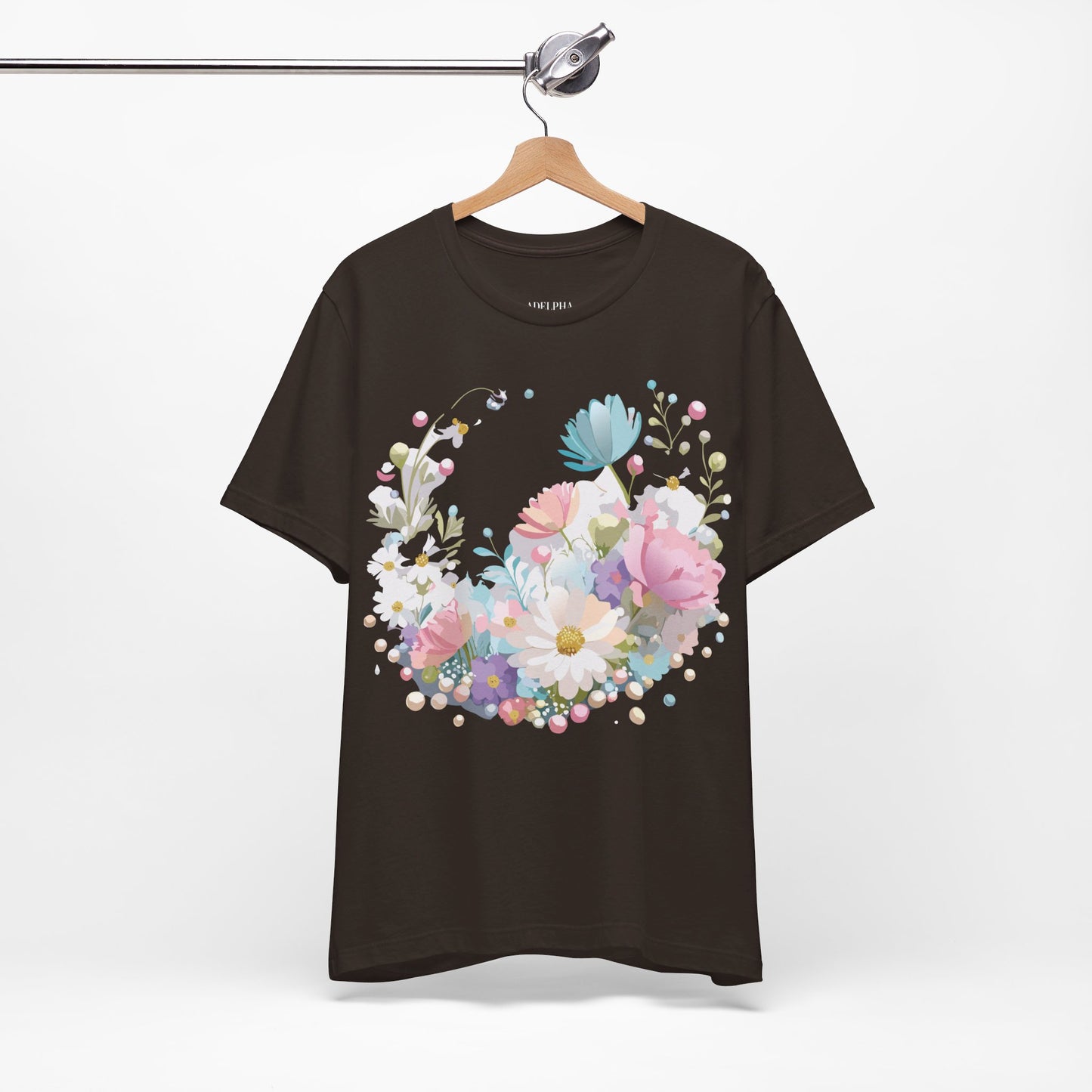 Natural Cotton Tee Shirt with Flowers