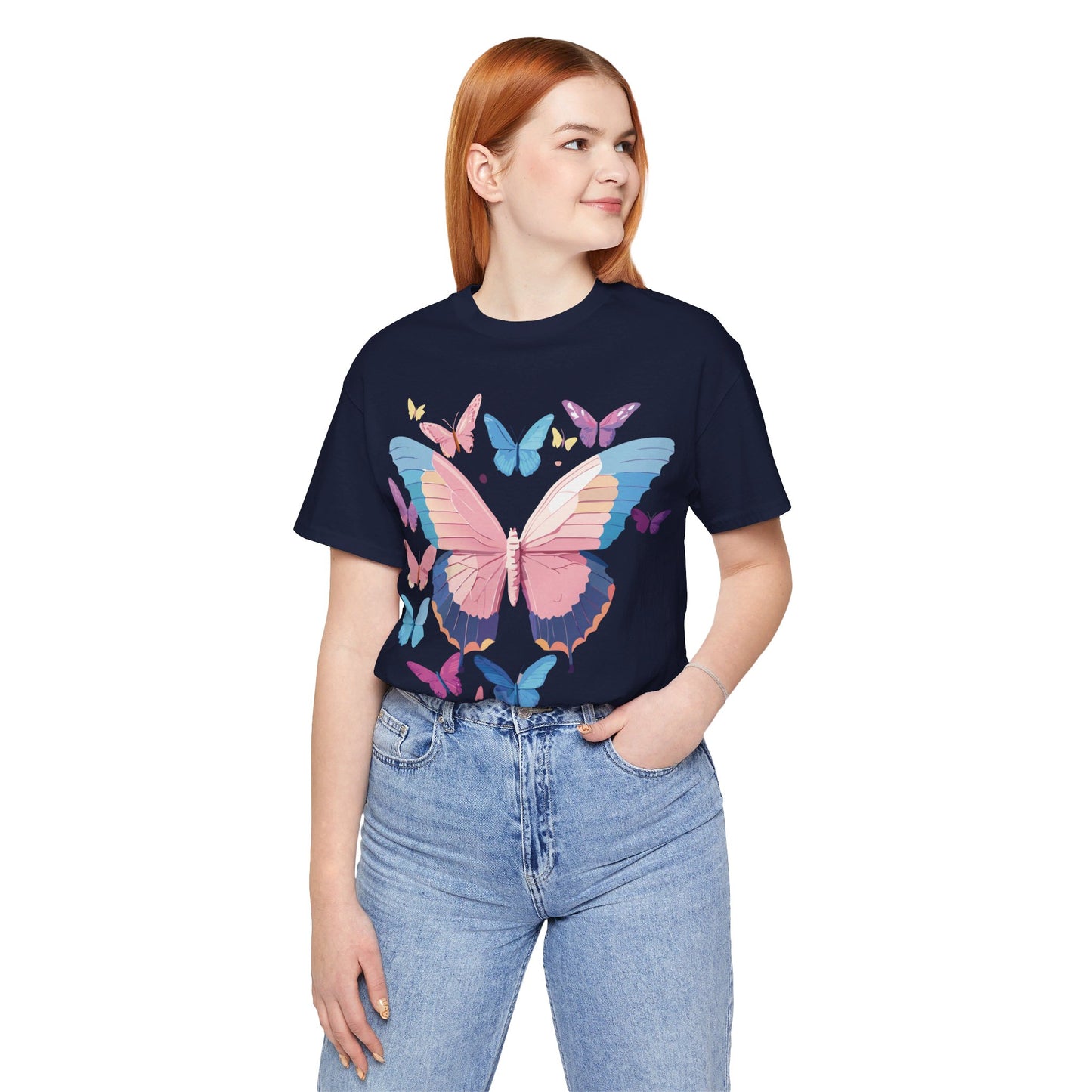 Natural Cotton Tee Shirt with Butterfly