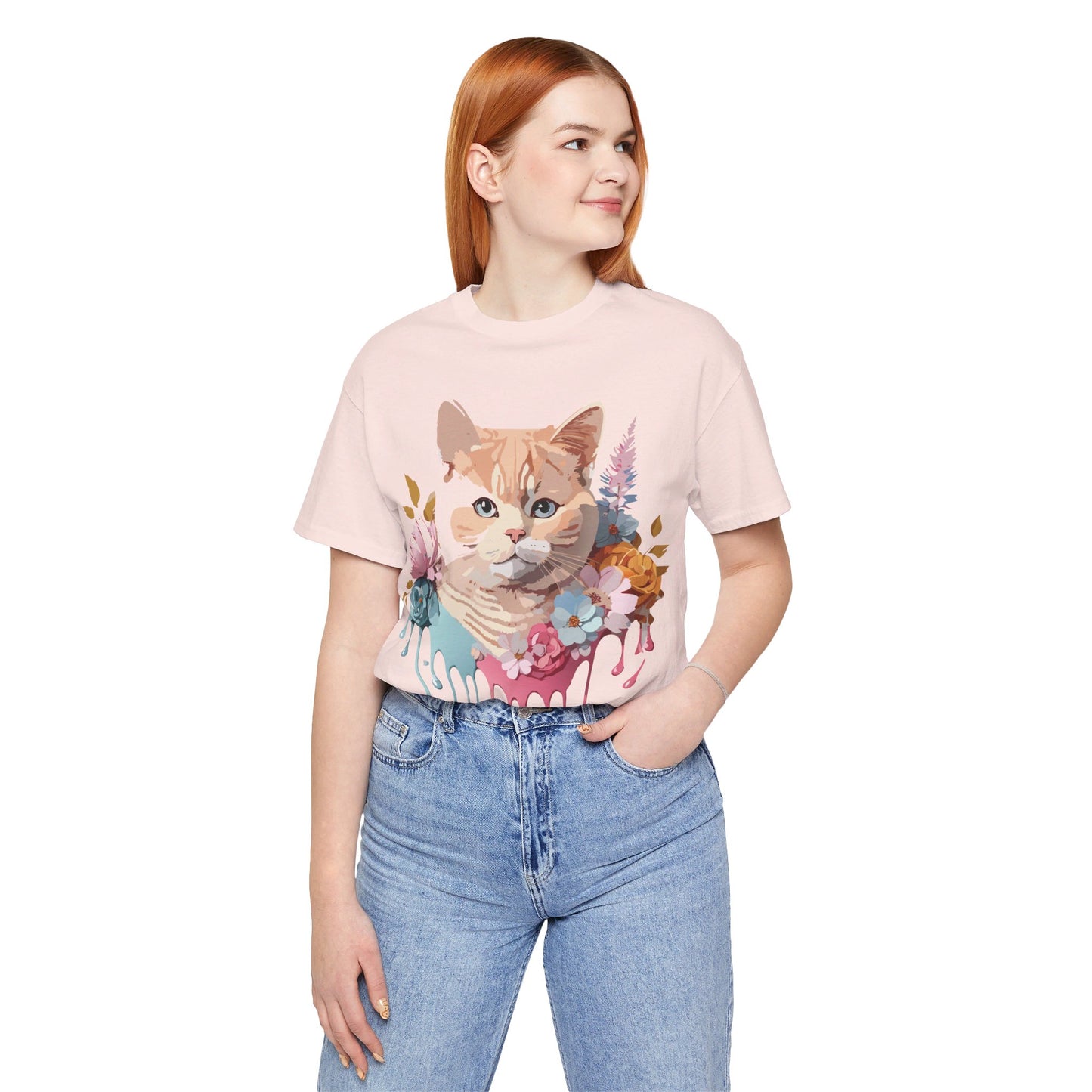 Natural Cotton Tee Shirt with Cat