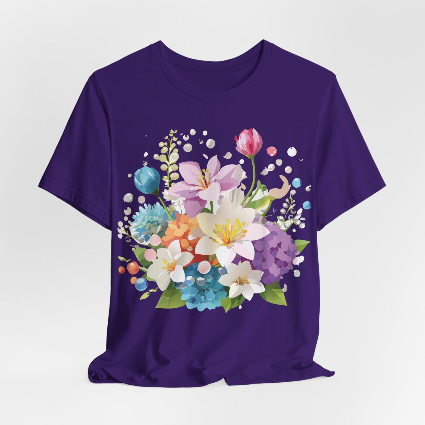 Natural Cotton Tee Shirt with Flowers