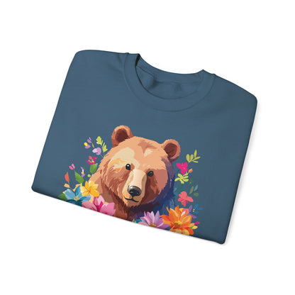 Unisex Floral Bear Sweatshirt With Art Design Animals Sweatshirt