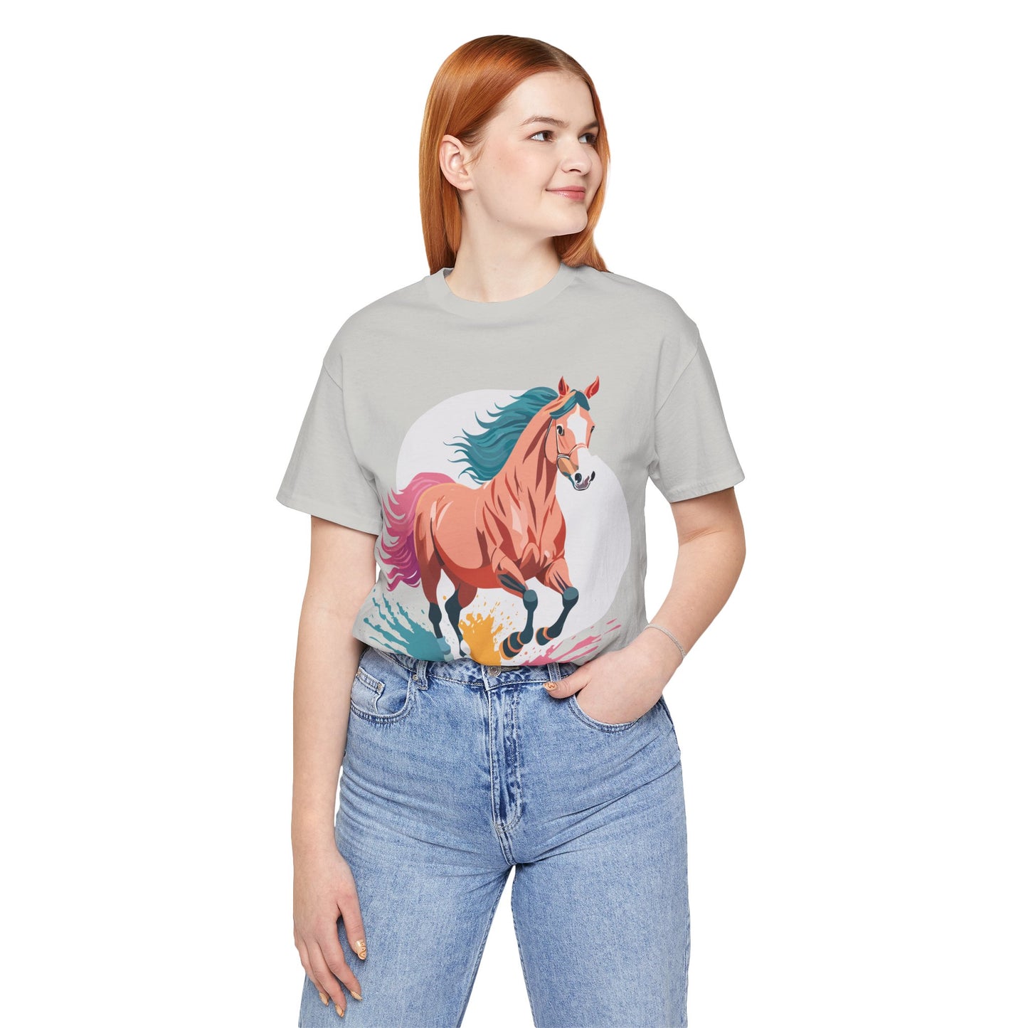 Natural Cotton Tee Shirt with Horse