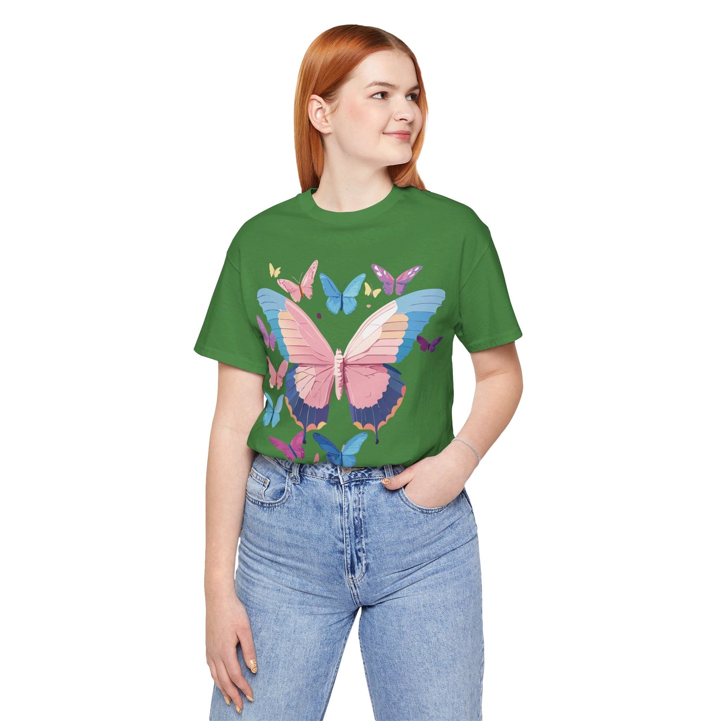 Natural Cotton Tee Shirt with Butterfly