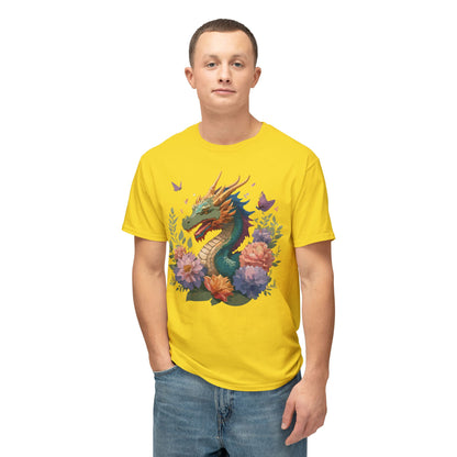 Dragon Art Tee Unisex Vintage Floral Tee Full Color Print HD Cotton
