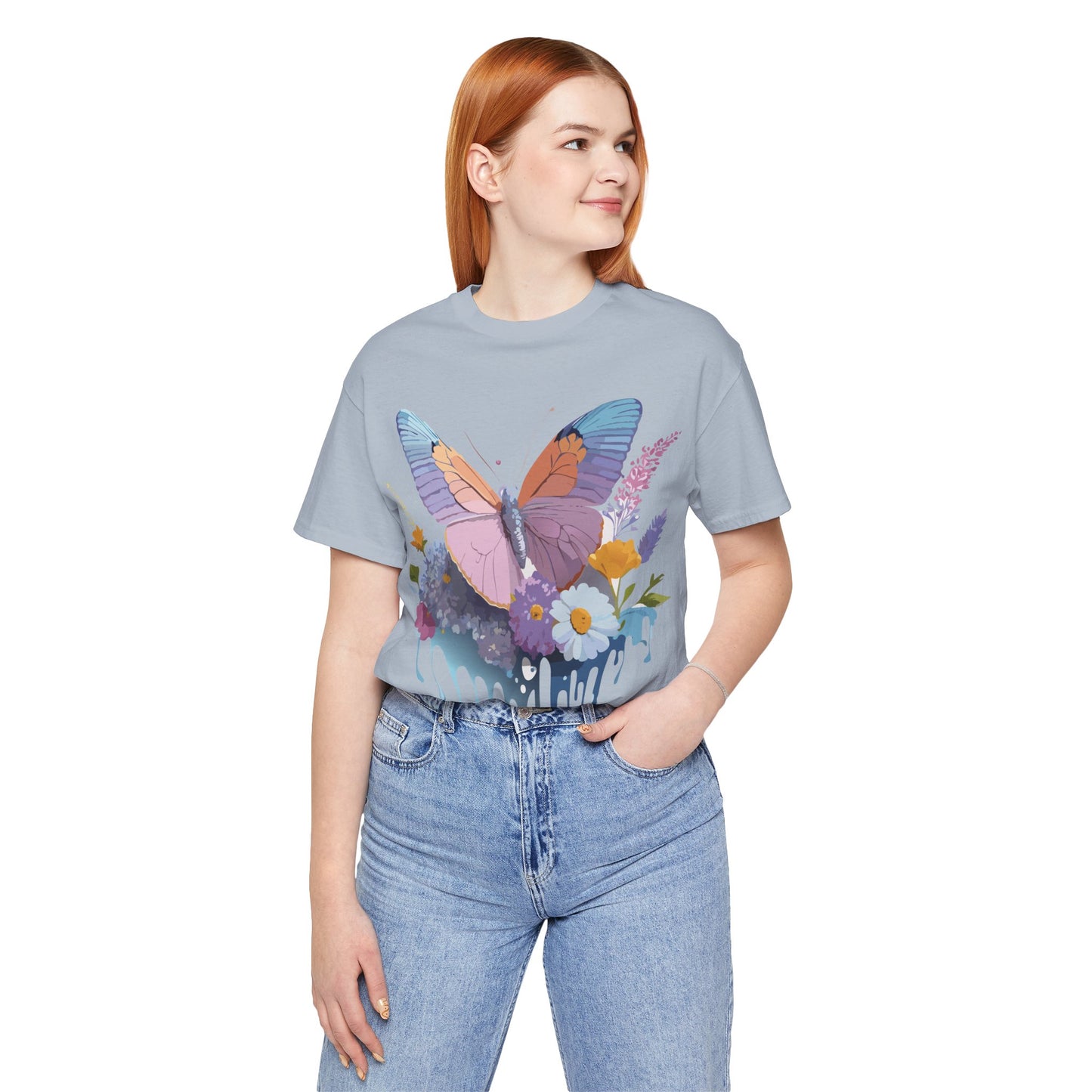 Natural Cotton Tee Shirt with Butterfly