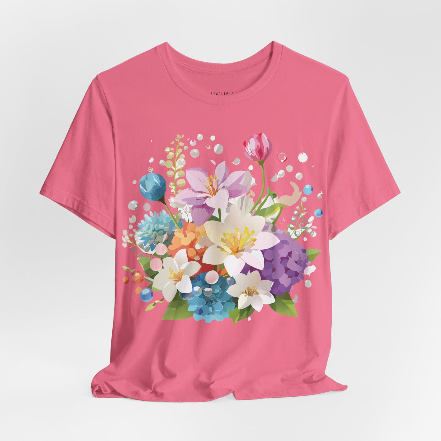 Natural Cotton Tee Shirt with Flowers