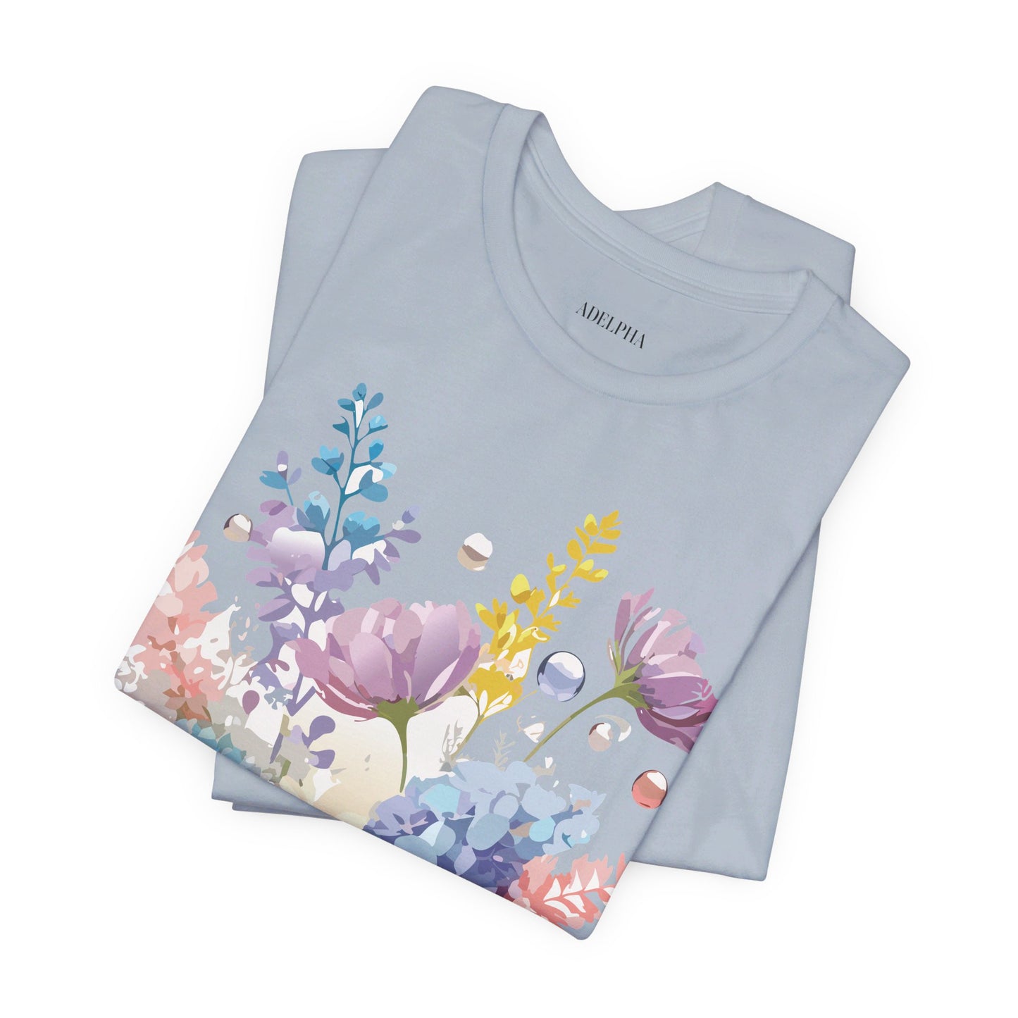 Natural Cotton Tee Shirt with Flowers