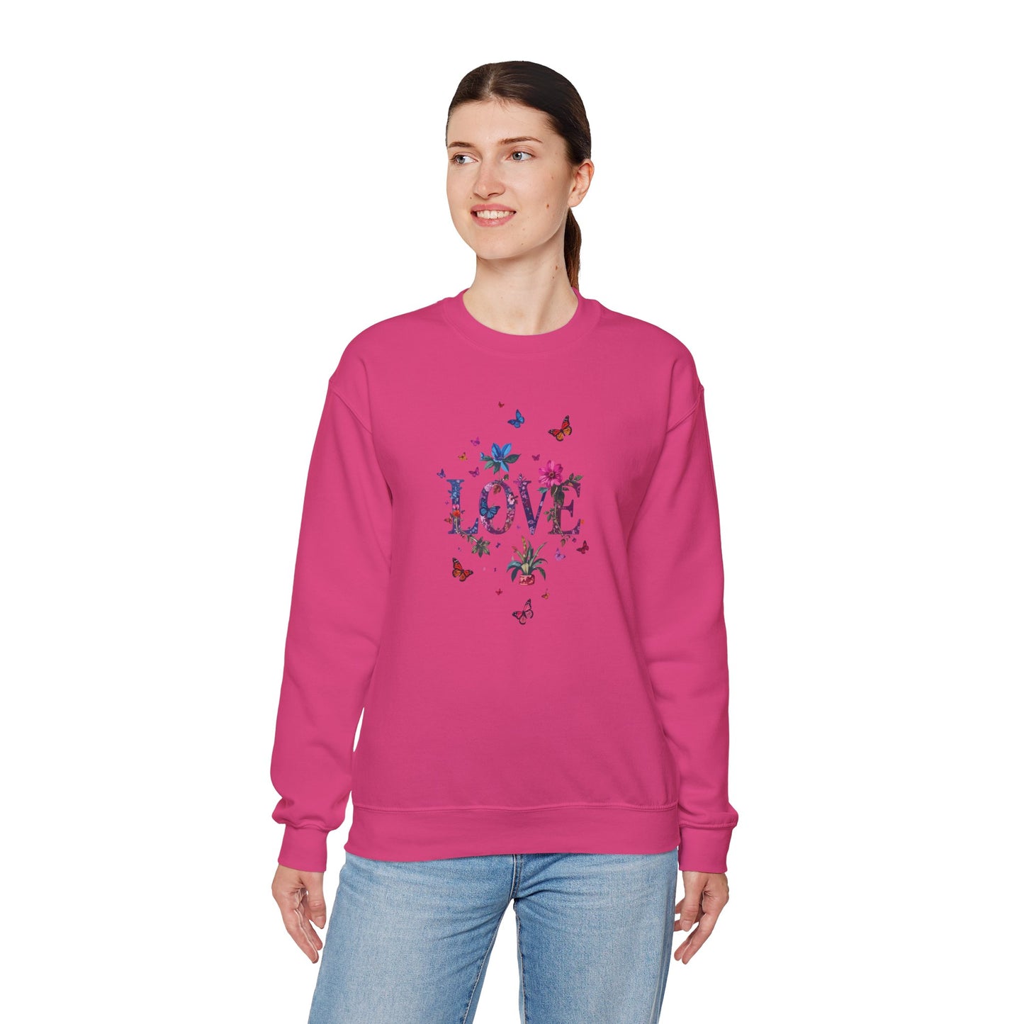 Unisex Floral Love Sweatshirt, Love Floral Sweatshirt, Floral Butterfly Sweatshirt, 50/50 Cotton-Poly Valentine's Day Sweatshirt 03