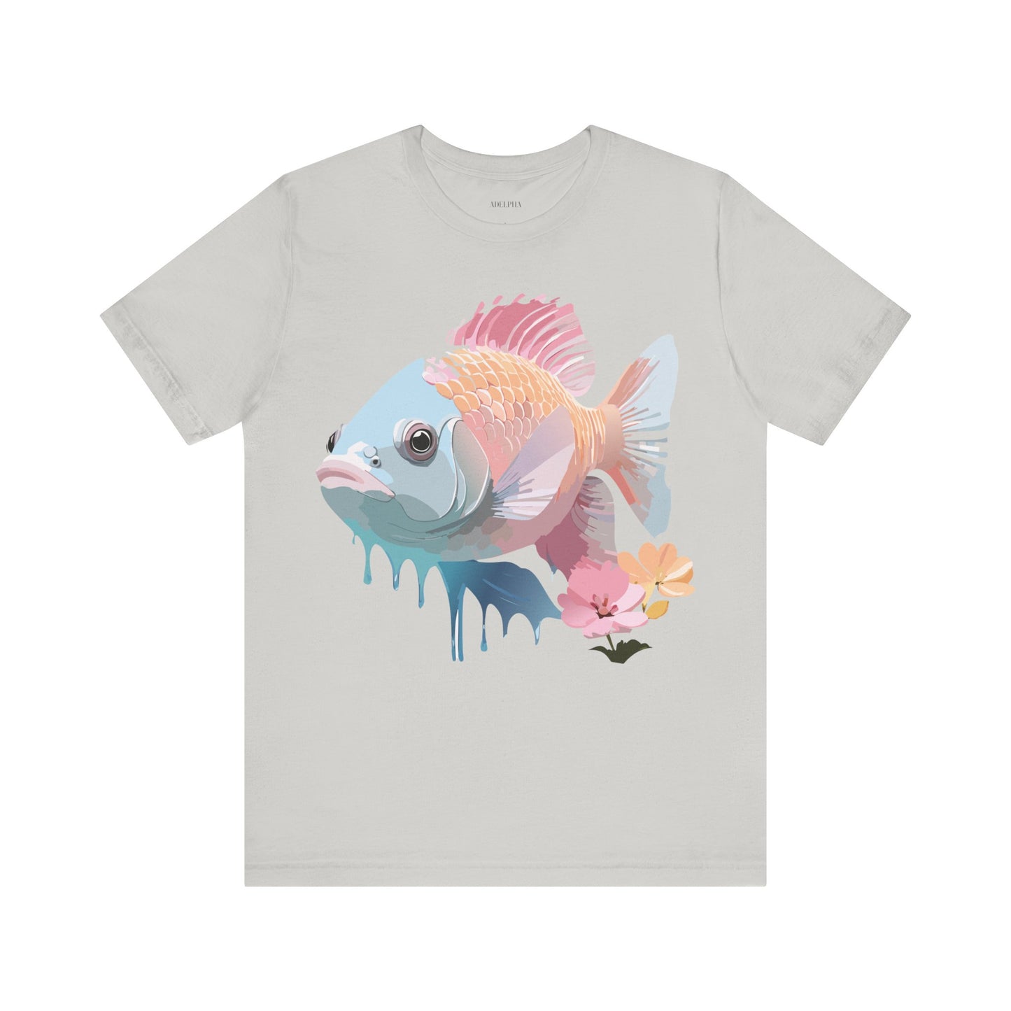 Natural Cotton Tee Shirt with Fish